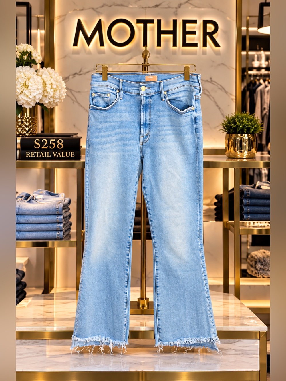 MOTHER Light Blue Frayed-Hem denim jeans- size 30- Retails $258